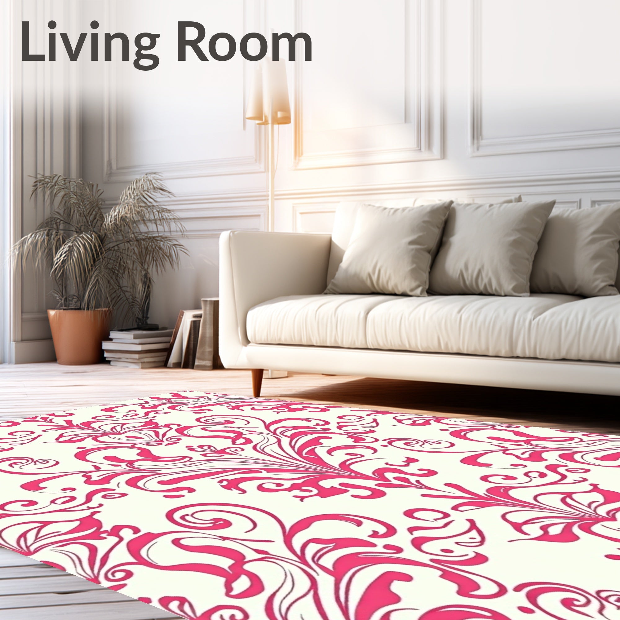 Deep Pink Floral Damask Swirl Rug