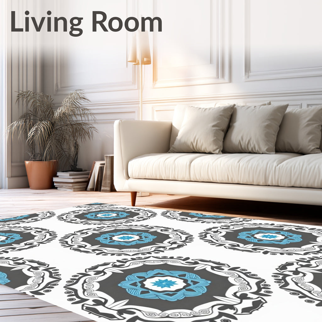 Gray Blue Mandala Starburst Rug