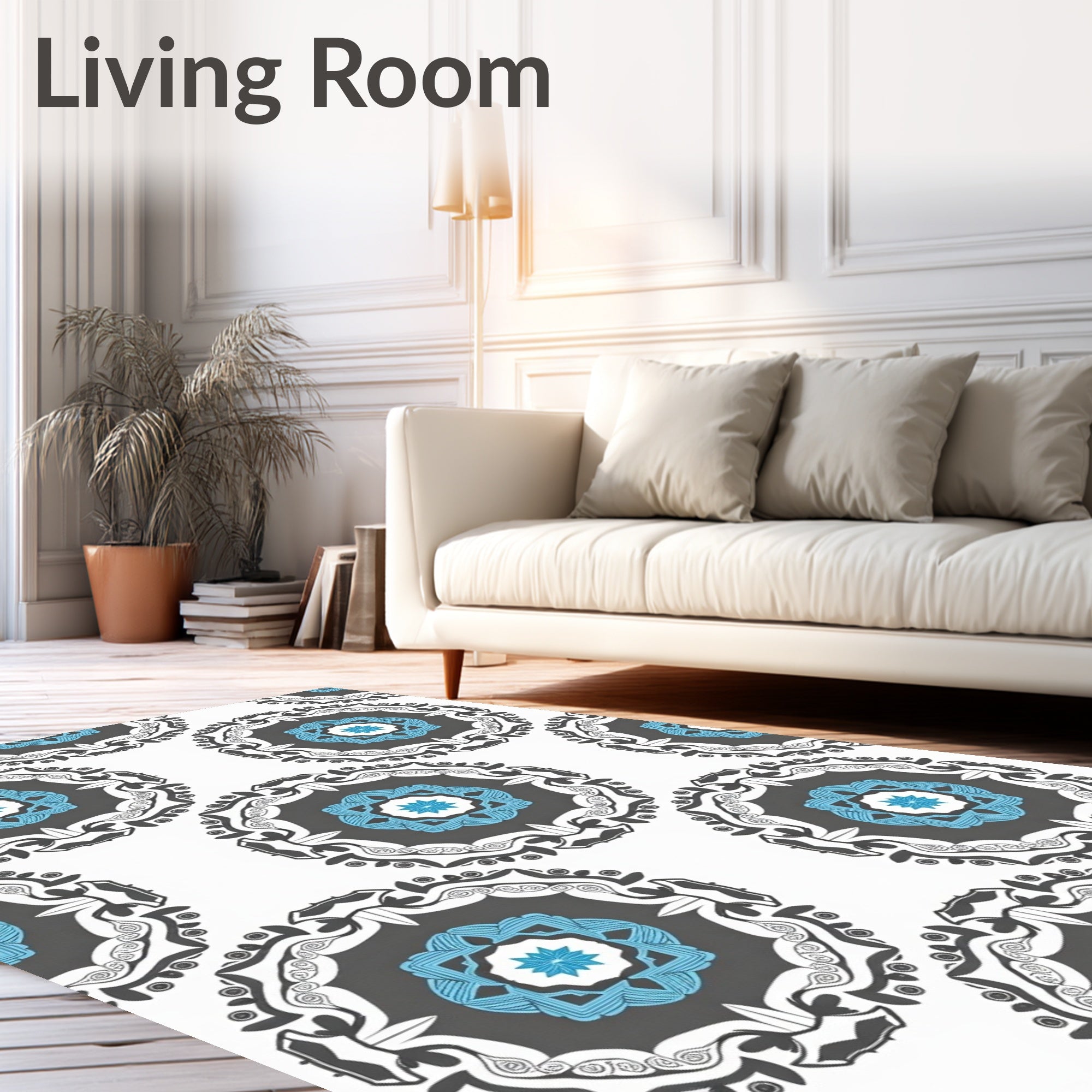 Gray Blue Mandala Starburst Rug