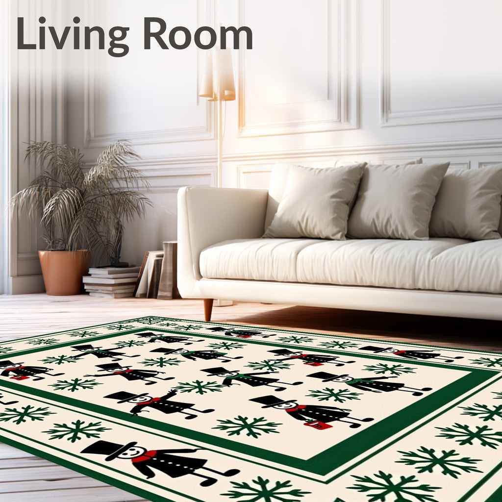 Festive Snowman Snowflake Cream Border Rug
