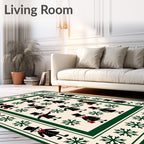 Festive Snowman Snowflake Cream Border Rug