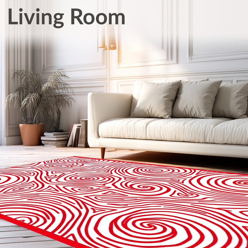 Red Swirling Line Abstract Rug