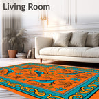 Orange Blue Birds Floral Border Rug