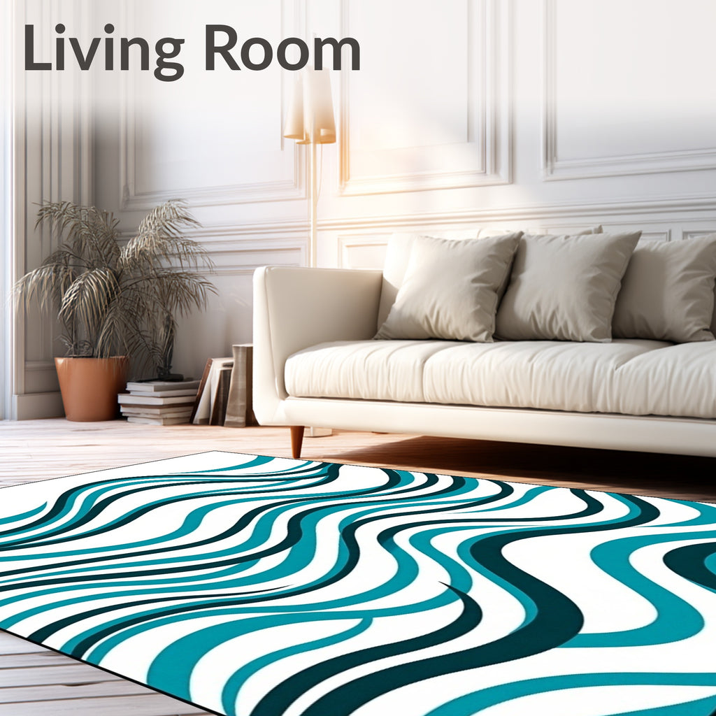 Oceanic Teal Wave Ribbon Rug