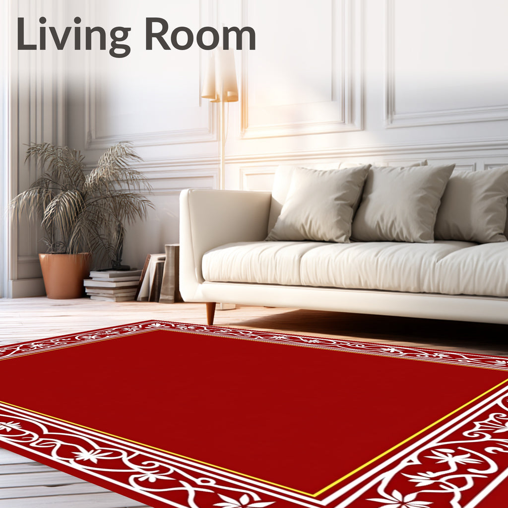 Rich Red Floral Vine Border Rug