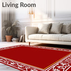 Rich Red Floral Vine Border Rug