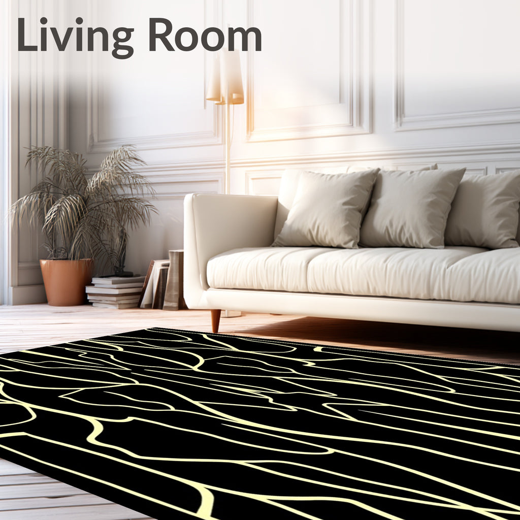Black Cream Organic Flowing Lines Rug