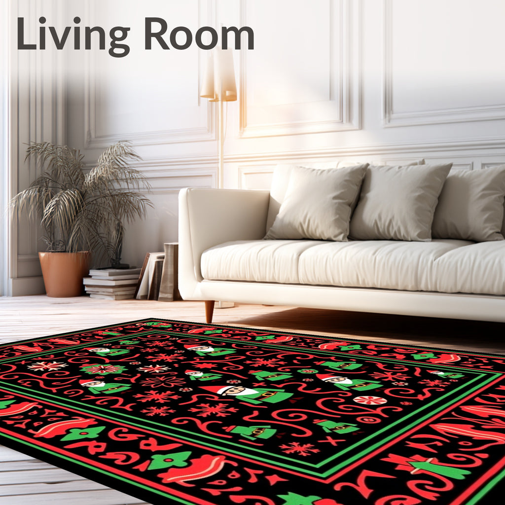 Festive Gnomes Red Green Border Rug