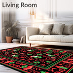 Festive Gnomes Red Green Border Rug