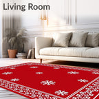 Festive Red Snowflake Border Rug