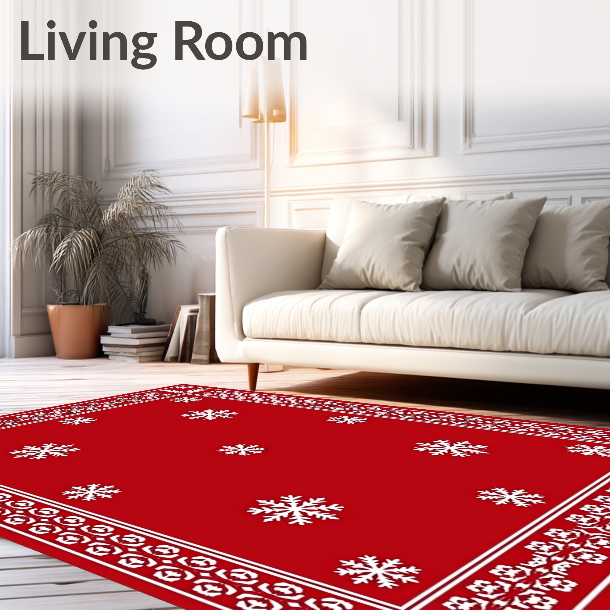 Festive Red Snowflake Border Rug