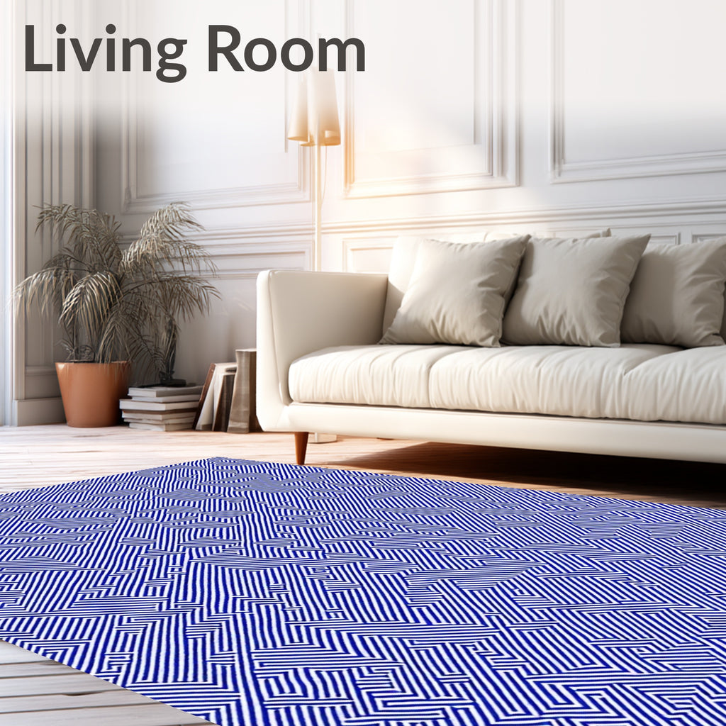 Navy White Geometric Maze Rug