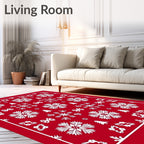 Crimson Snowflakes and Trees Holiday Rug