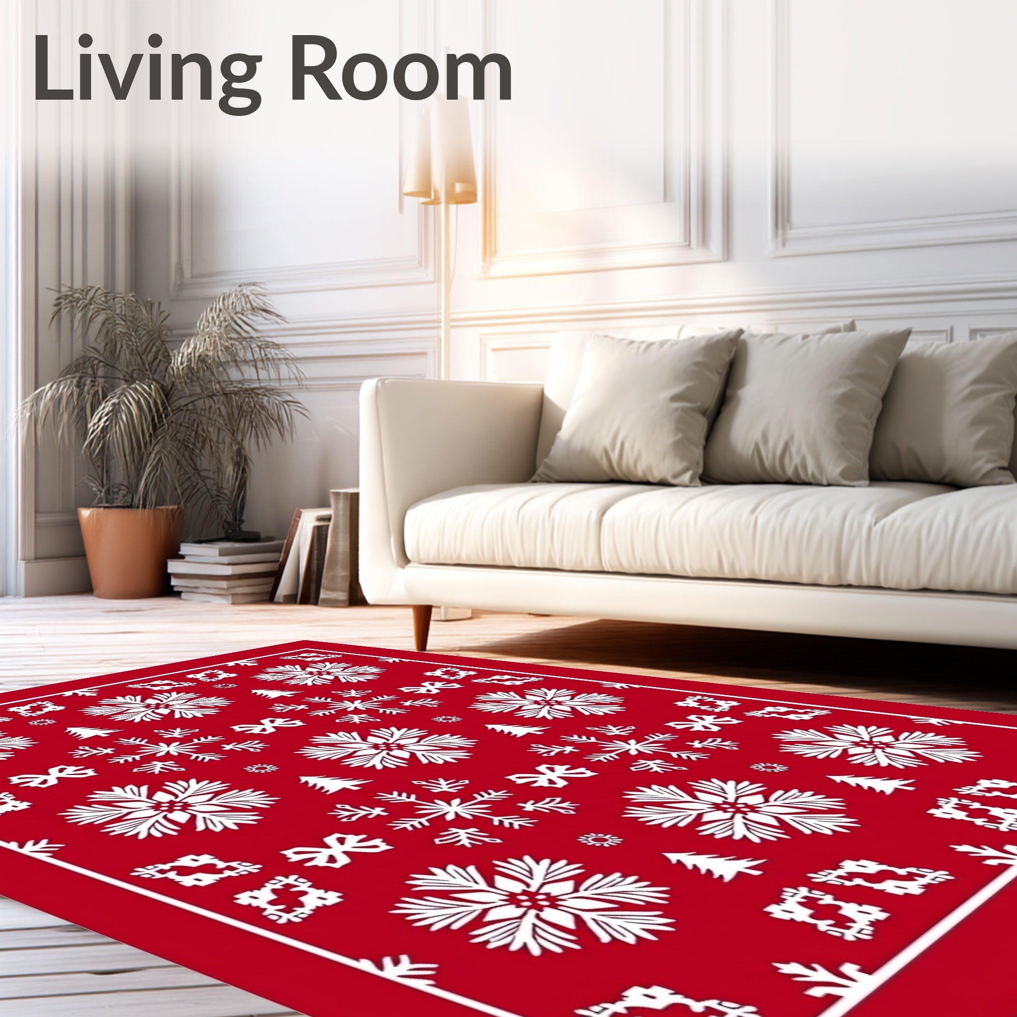 Crimson Snowflakes and Trees Holiday Rug