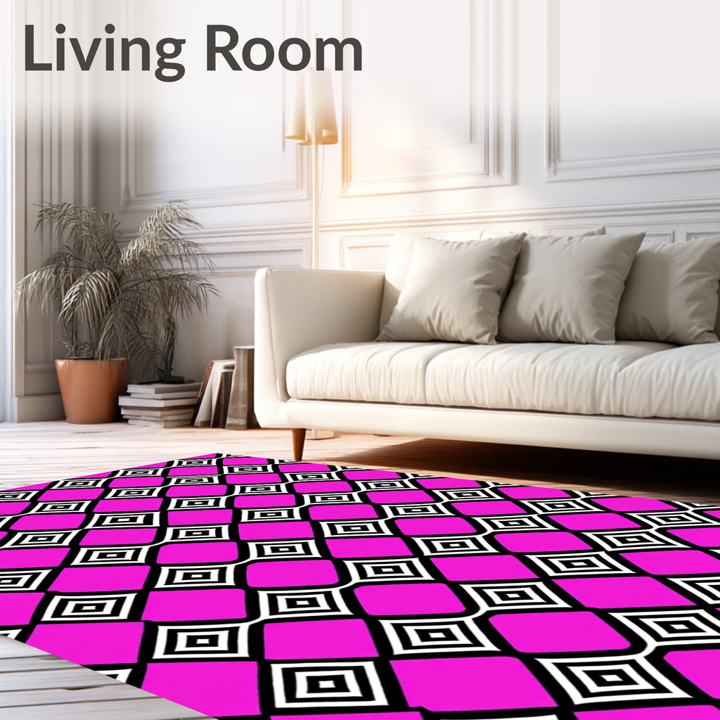 Vibrant Pink Geometric Diamond Rug