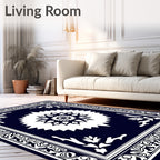 Deep Navy White Geometric Sunburst Rug