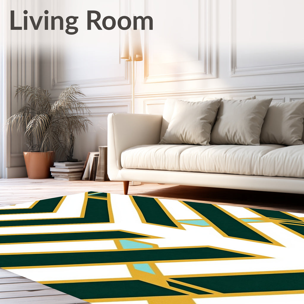 Geometric Teal Gold Chevron Inlay Rug