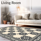 Cream Black Floral Medallion Border Rug