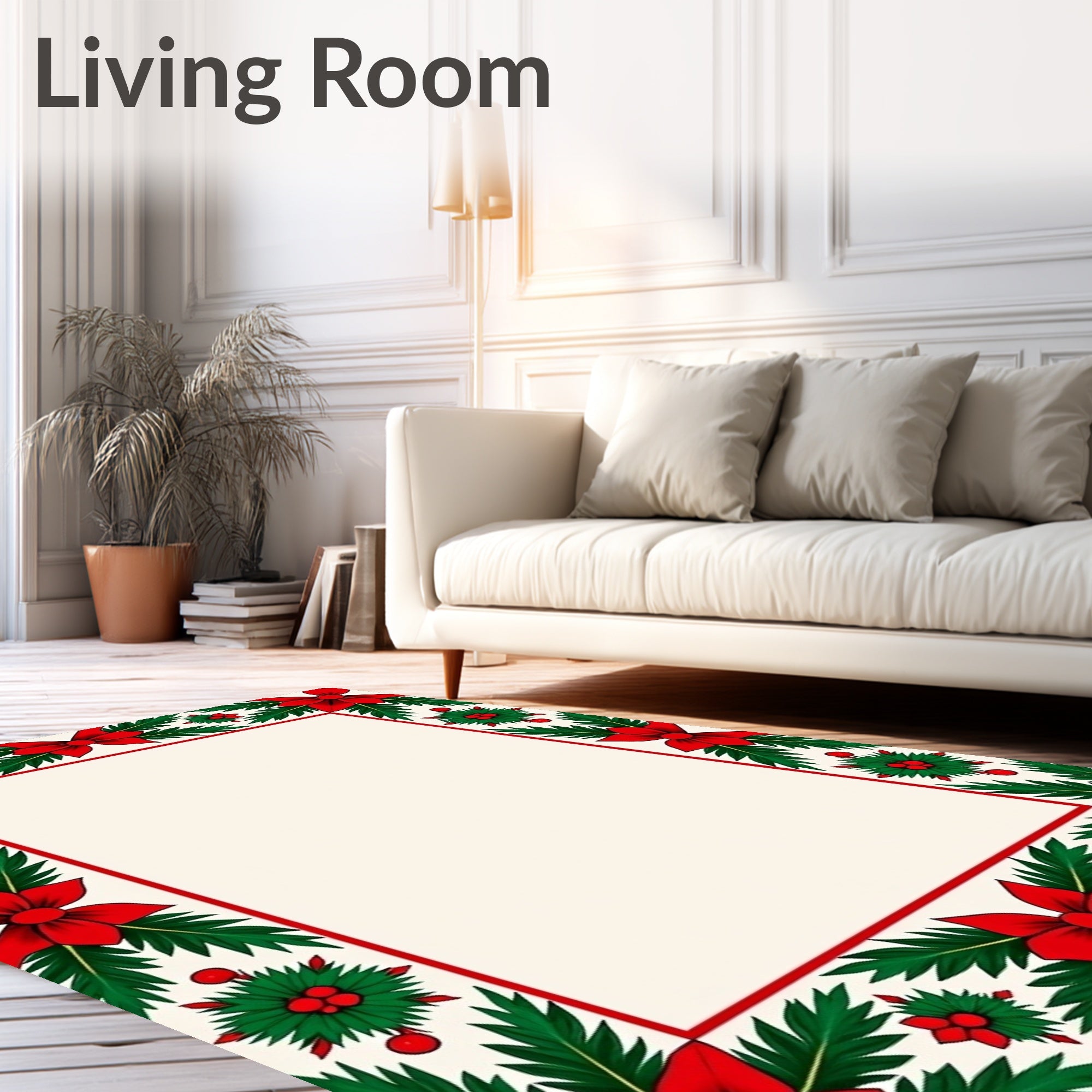 Festive red bows and holly border Rug