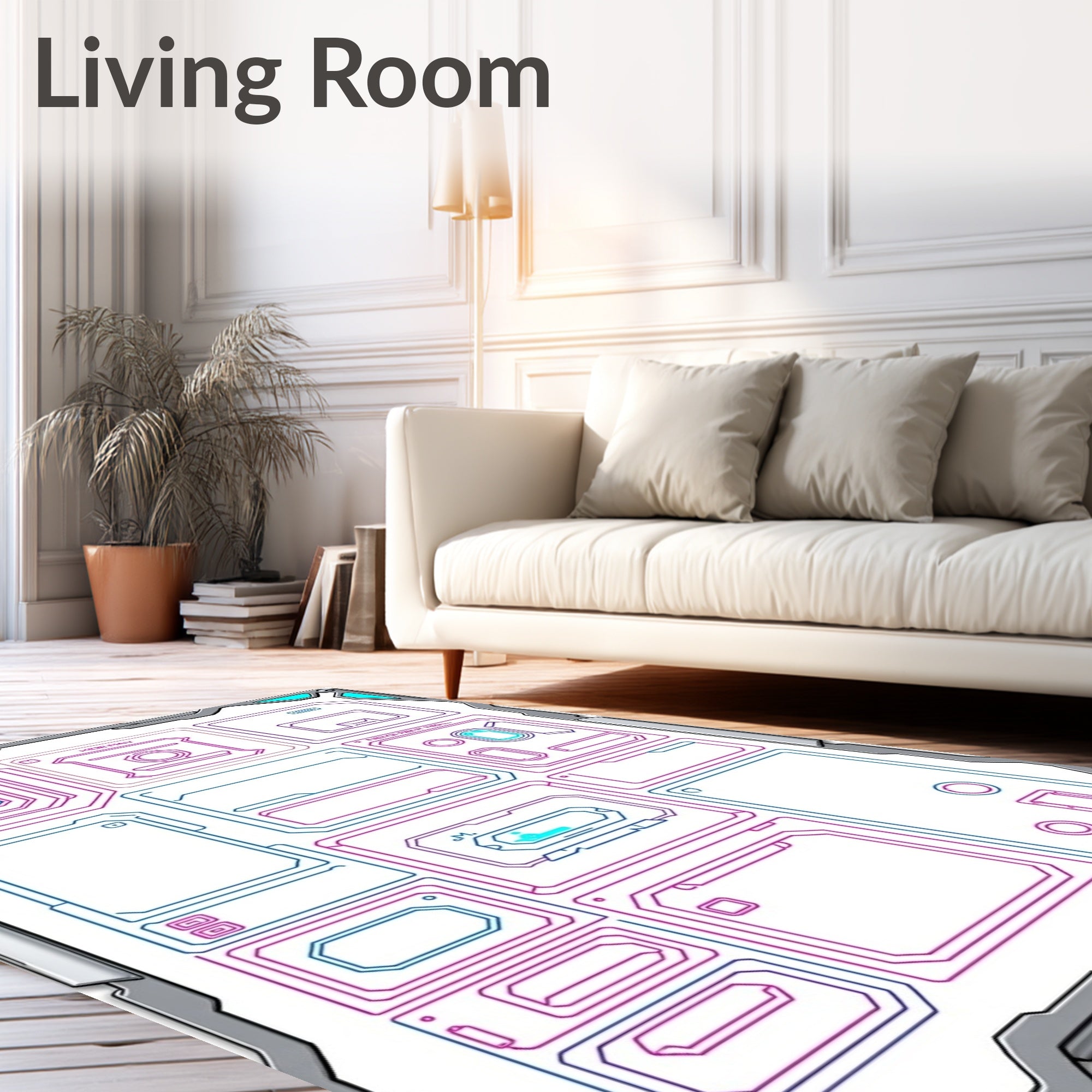 Futuristic Grid Circuit Board Layout Rug