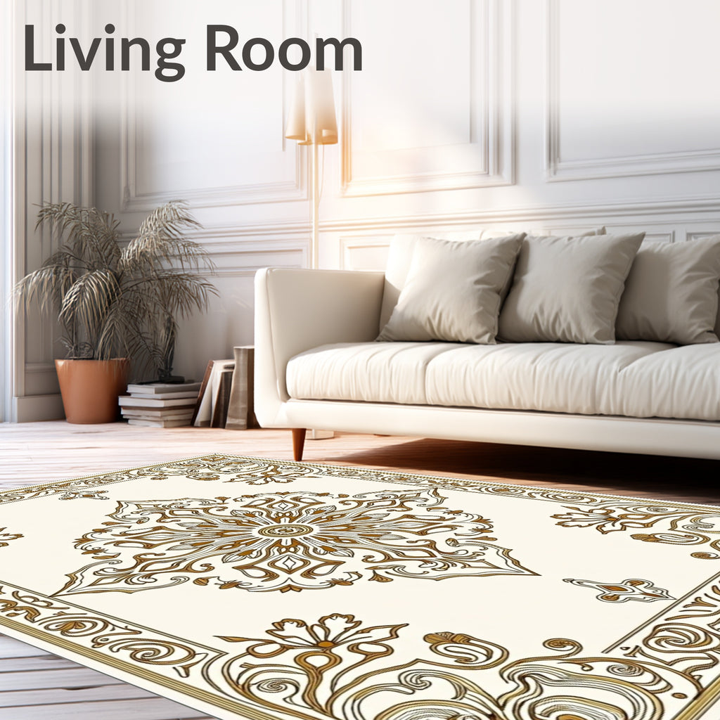 Antique Gold Floral Medallion Border Rug