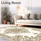 Antique Gold Floral Medallion Border Rug