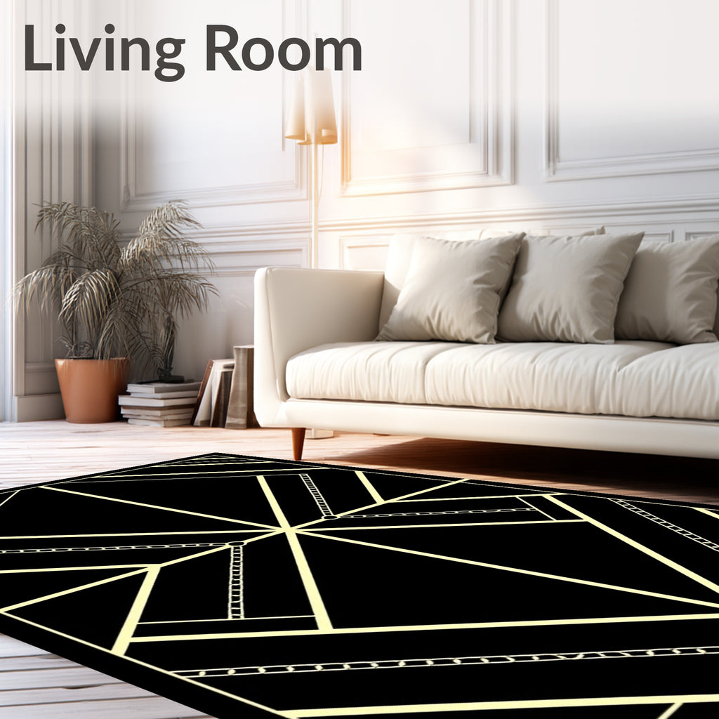 Art Deco Black Geometric Rays Rug