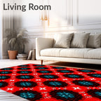 Bold Red Teal Geometric Square Rug