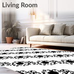 Black White Floral Scroll Arrangement Rug