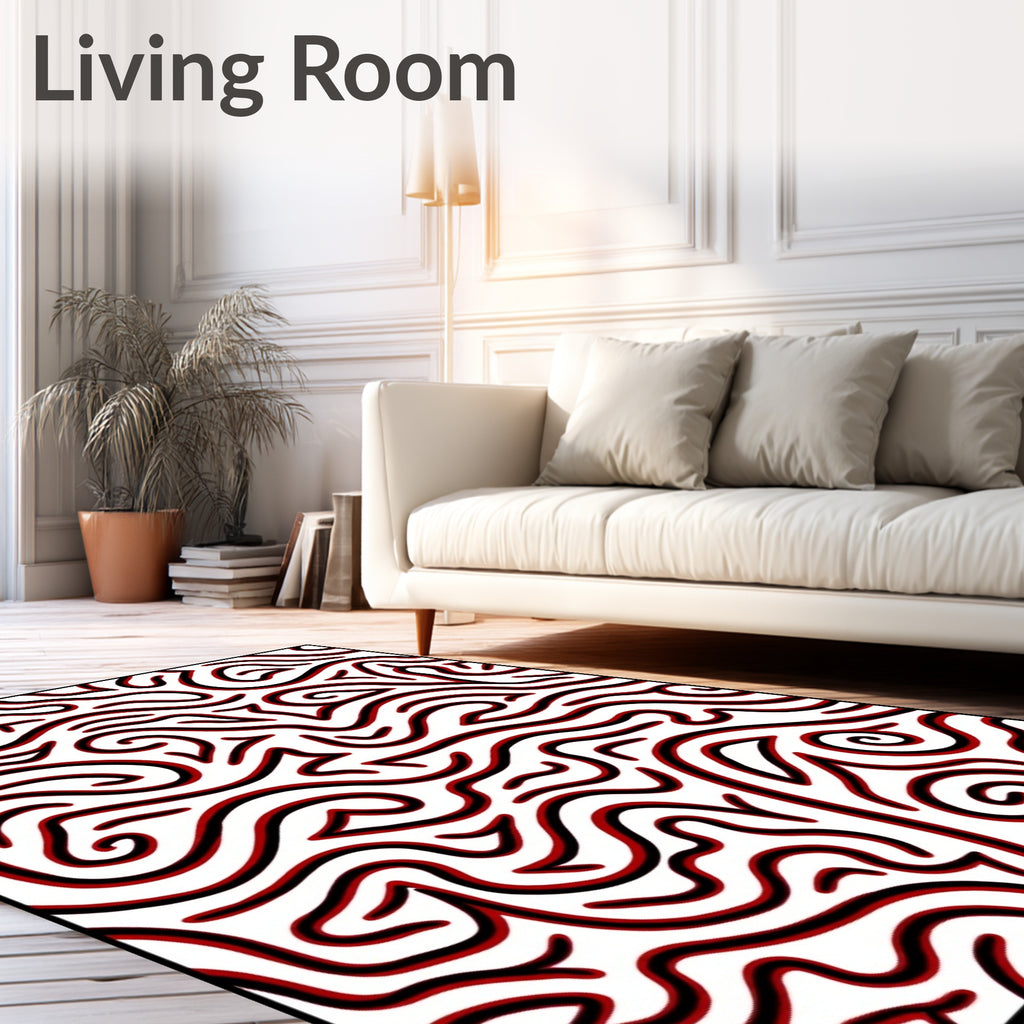 Red Swirl Abstract Lines Rug