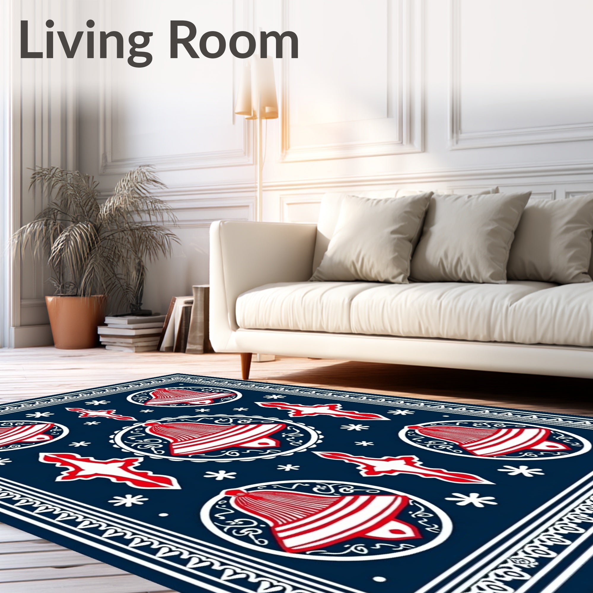Vintage Navy Red Bell Cross Rug
