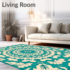 Teal Blossom Medallion Intricate Artwork Rug