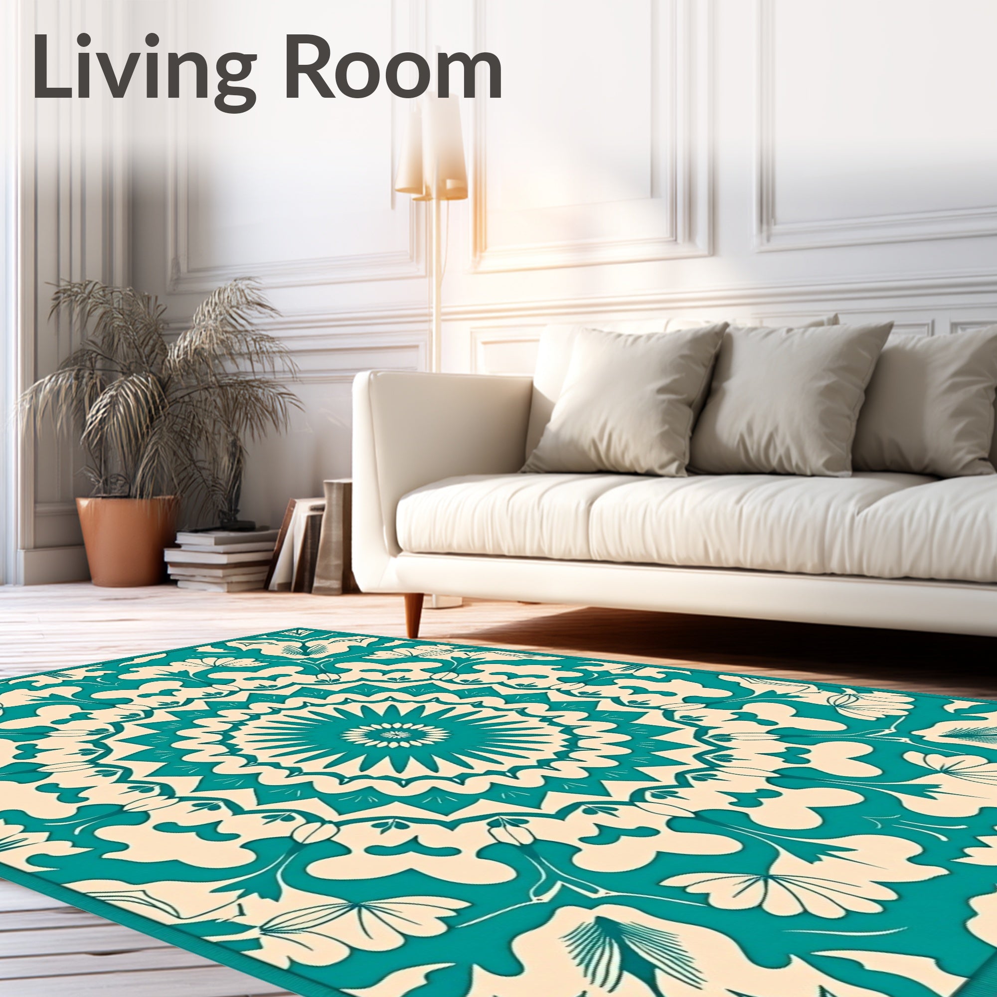 Teal Blossom Medallion Intricate Artwork Rug