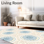 Pale Blue Floral Medallion Cream Background Rug