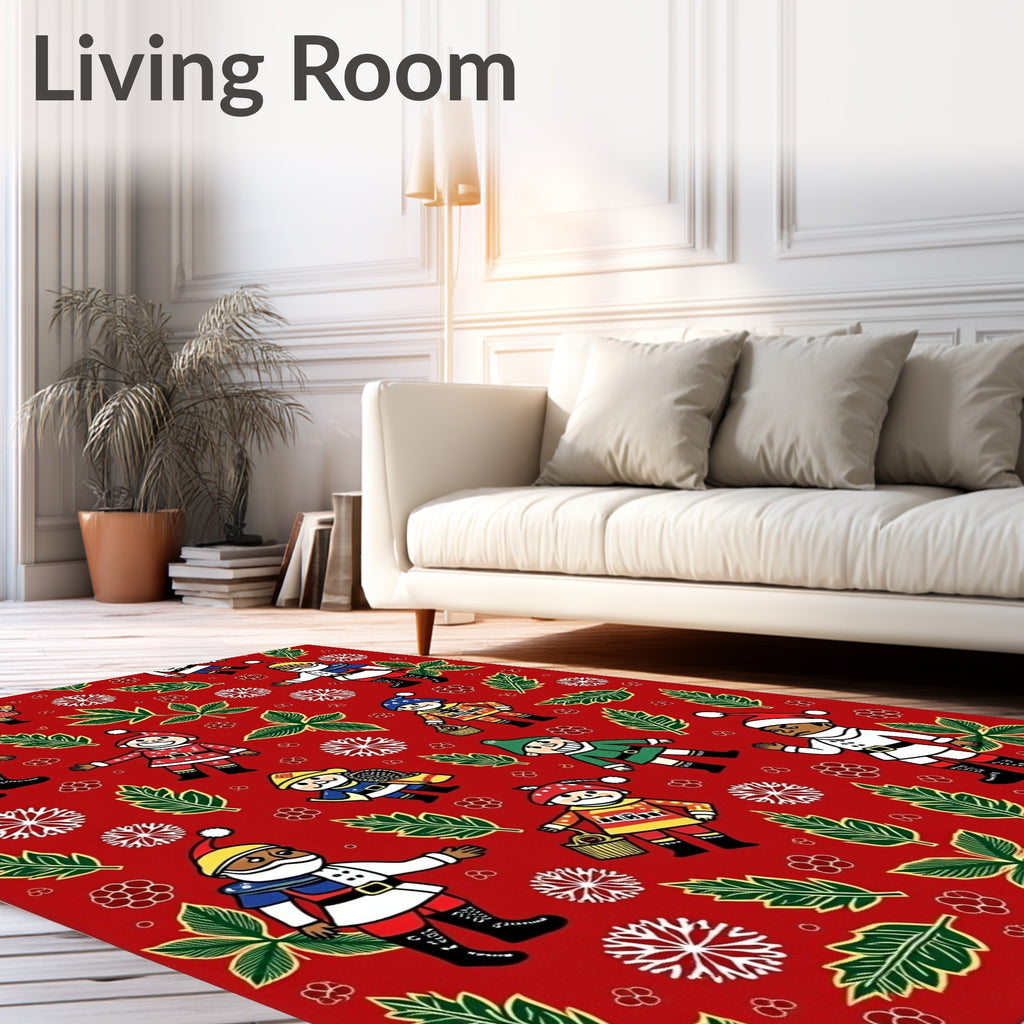 Festive Christmas Elves Snowflakes Holly Rug