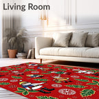 Festive Christmas Elves Snowflakes Holly Rug