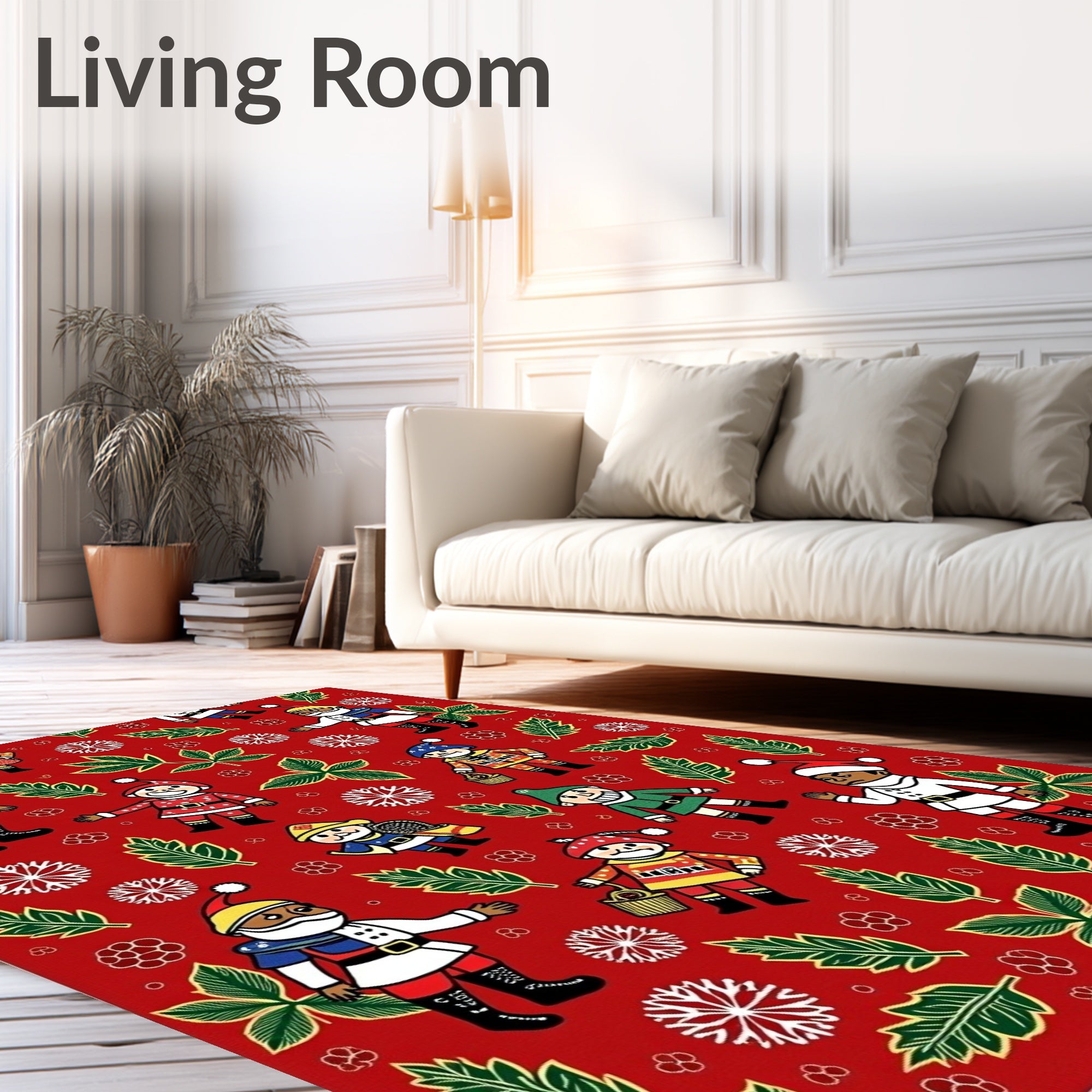 Festive Christmas Elves Snowflakes Holly Rug