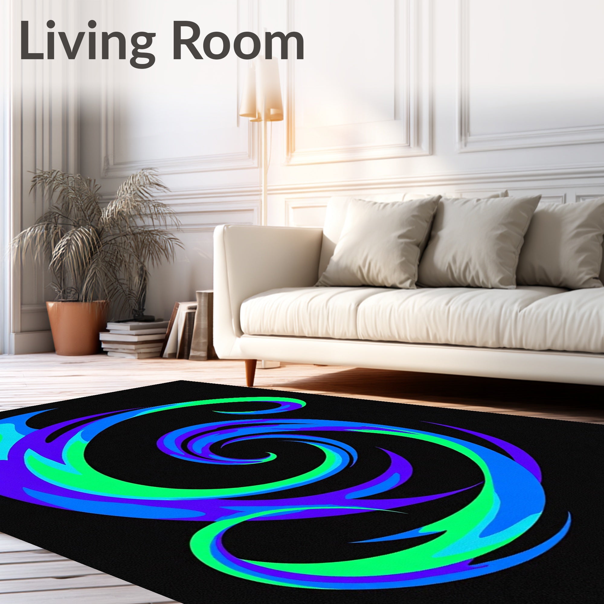 Vivid Blue Green Swirl Abstraction Rug