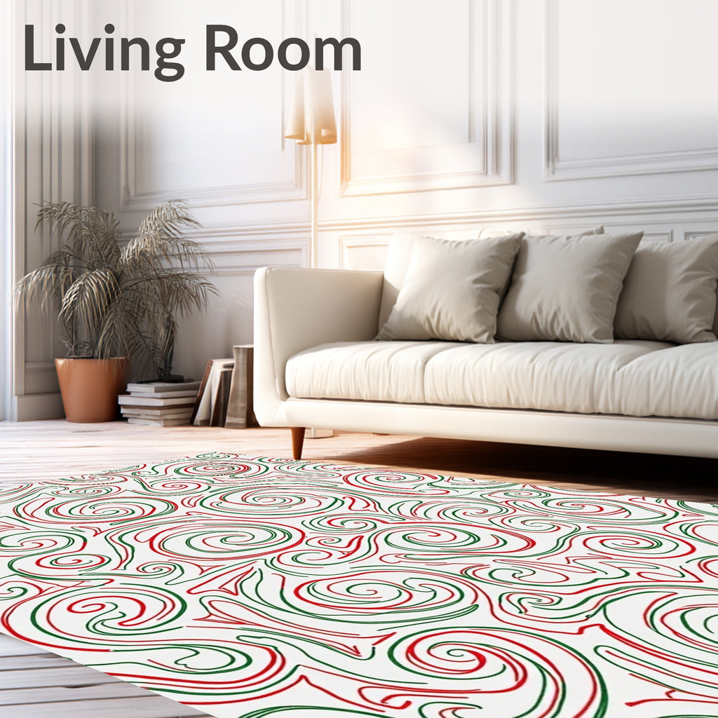 Red Green Swirl Curls Abstract Rug