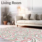 Red Green Swirl Curls Abstract Rug