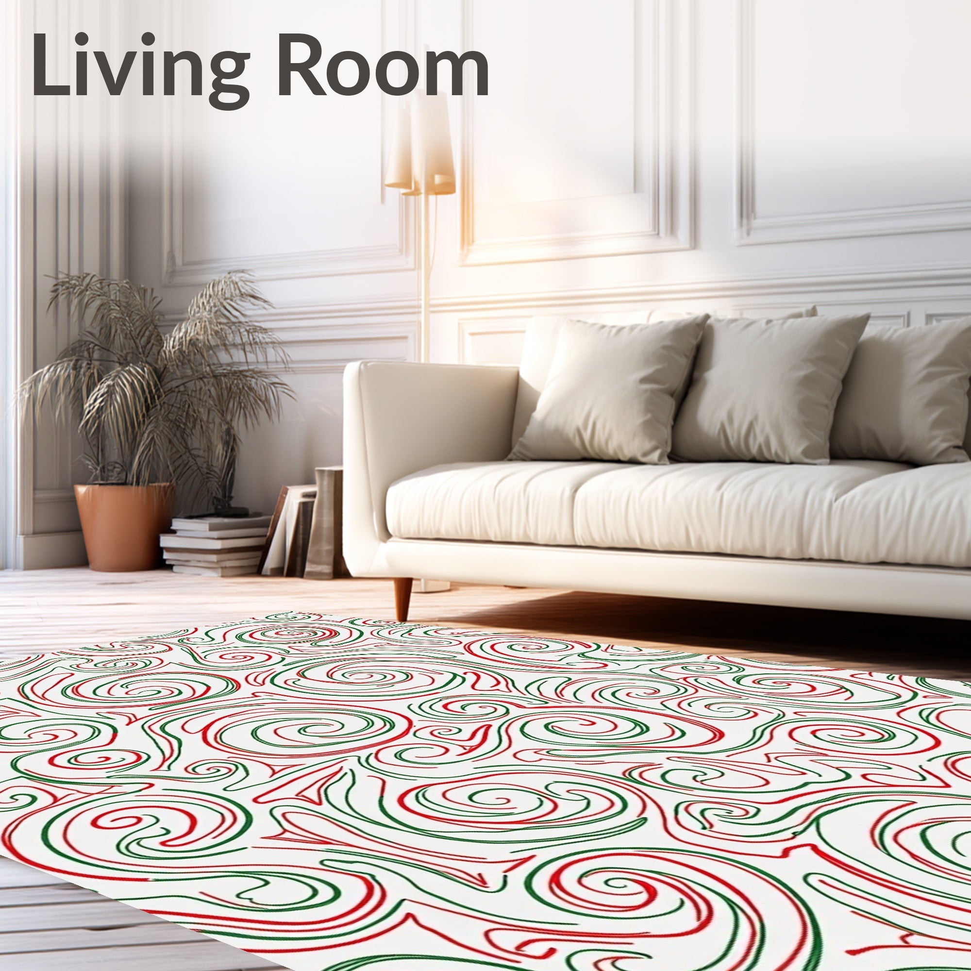 Red Green Swirl Curls Abstract Rug