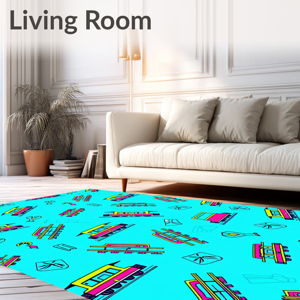 Yellow Pink Tram Retro Repeat Rug