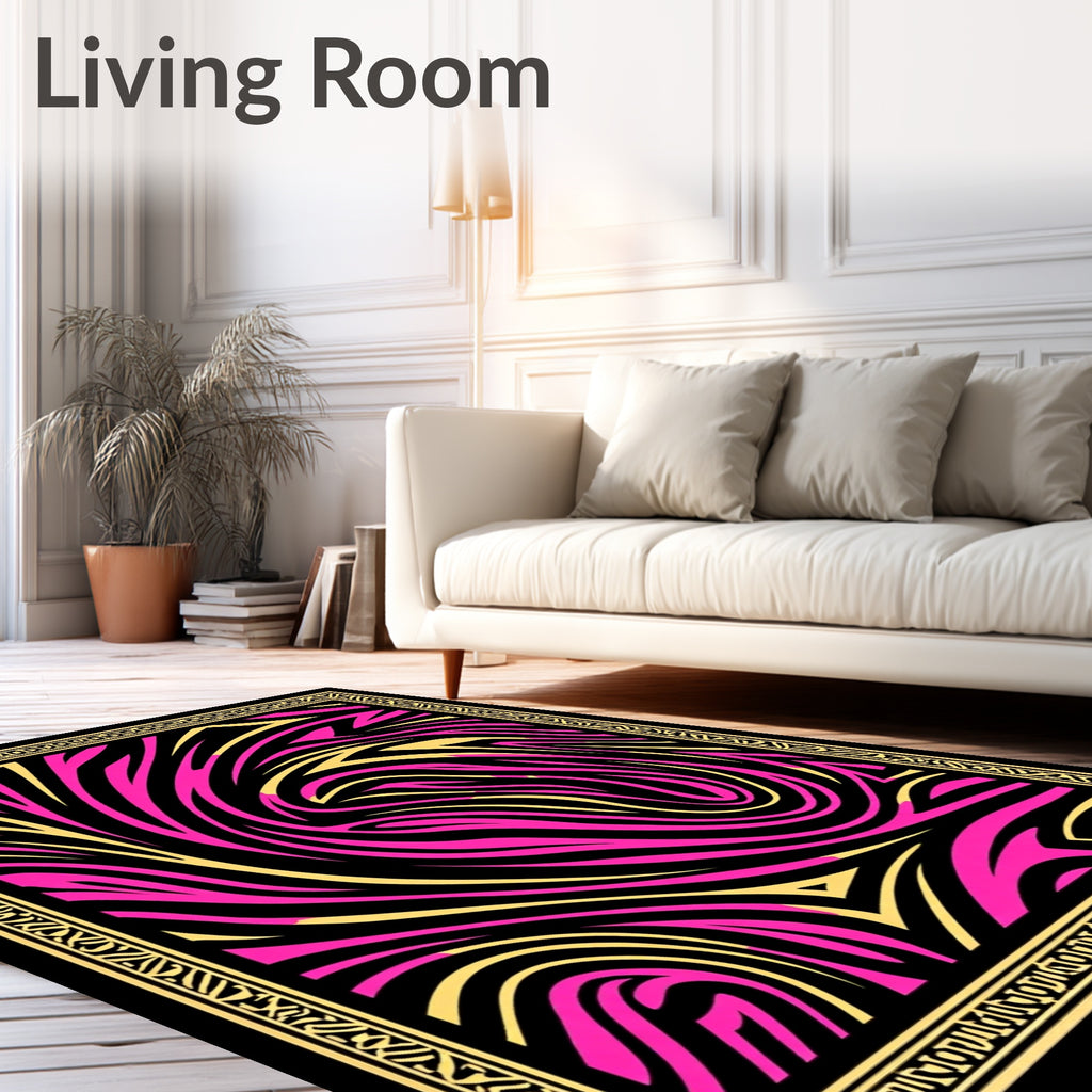 Vibrant Pink Yellow Swirl Zebra Border Rug