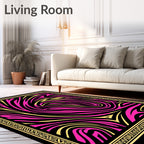 Vibrant Pink Yellow Swirl Zebra Border Rug