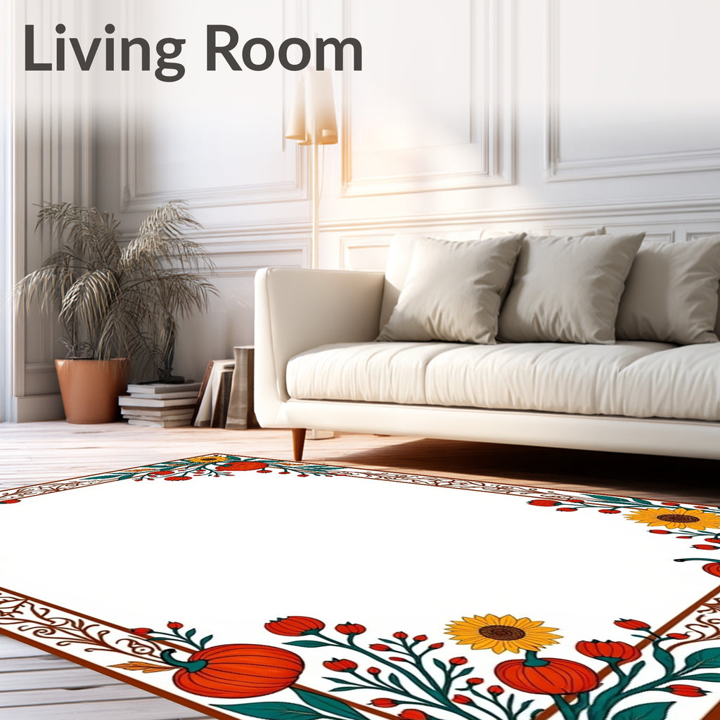 Autumn Sunflowers Pumpkins Vines Border Rug