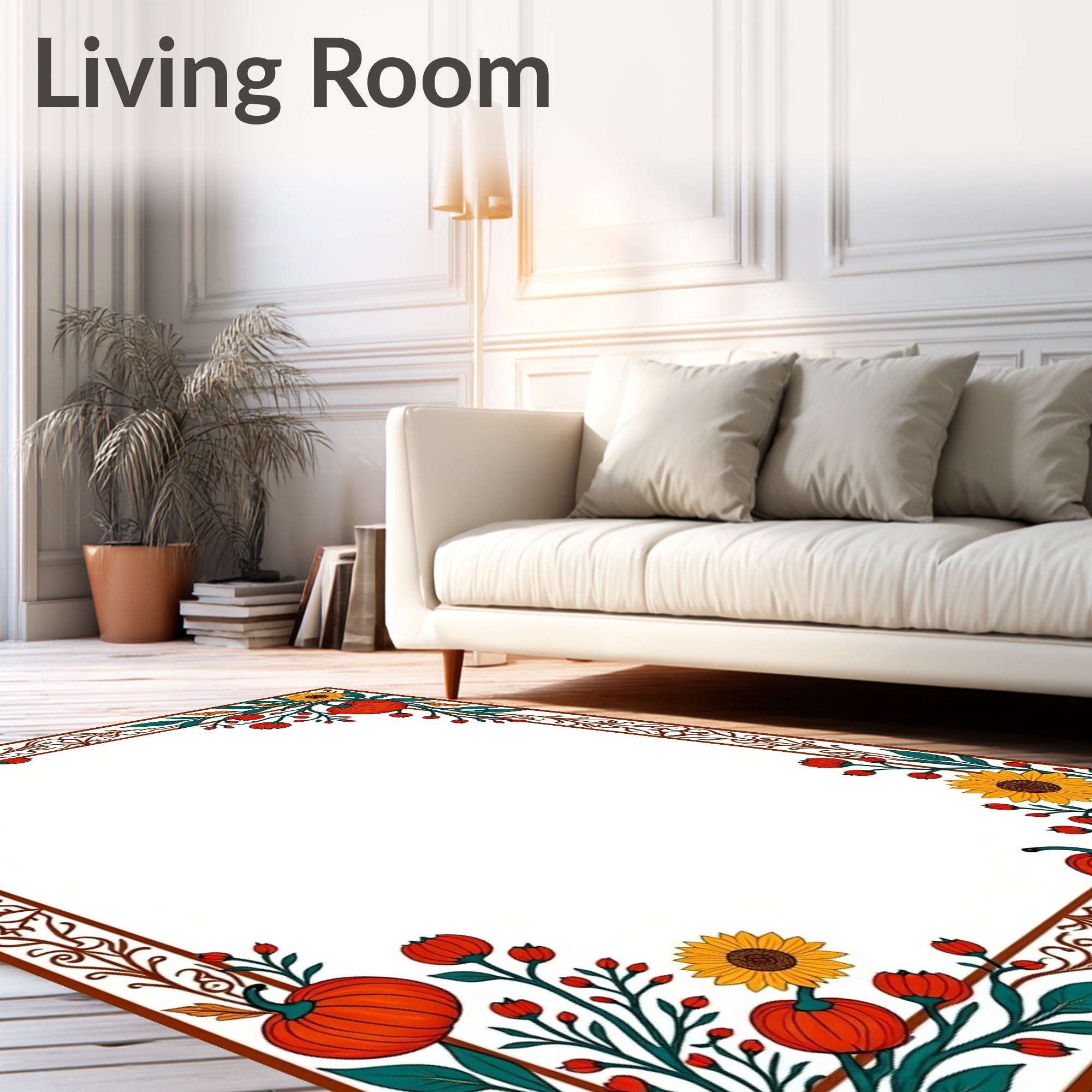 Autumn Sunflowers Pumpkins Vines Border Rug