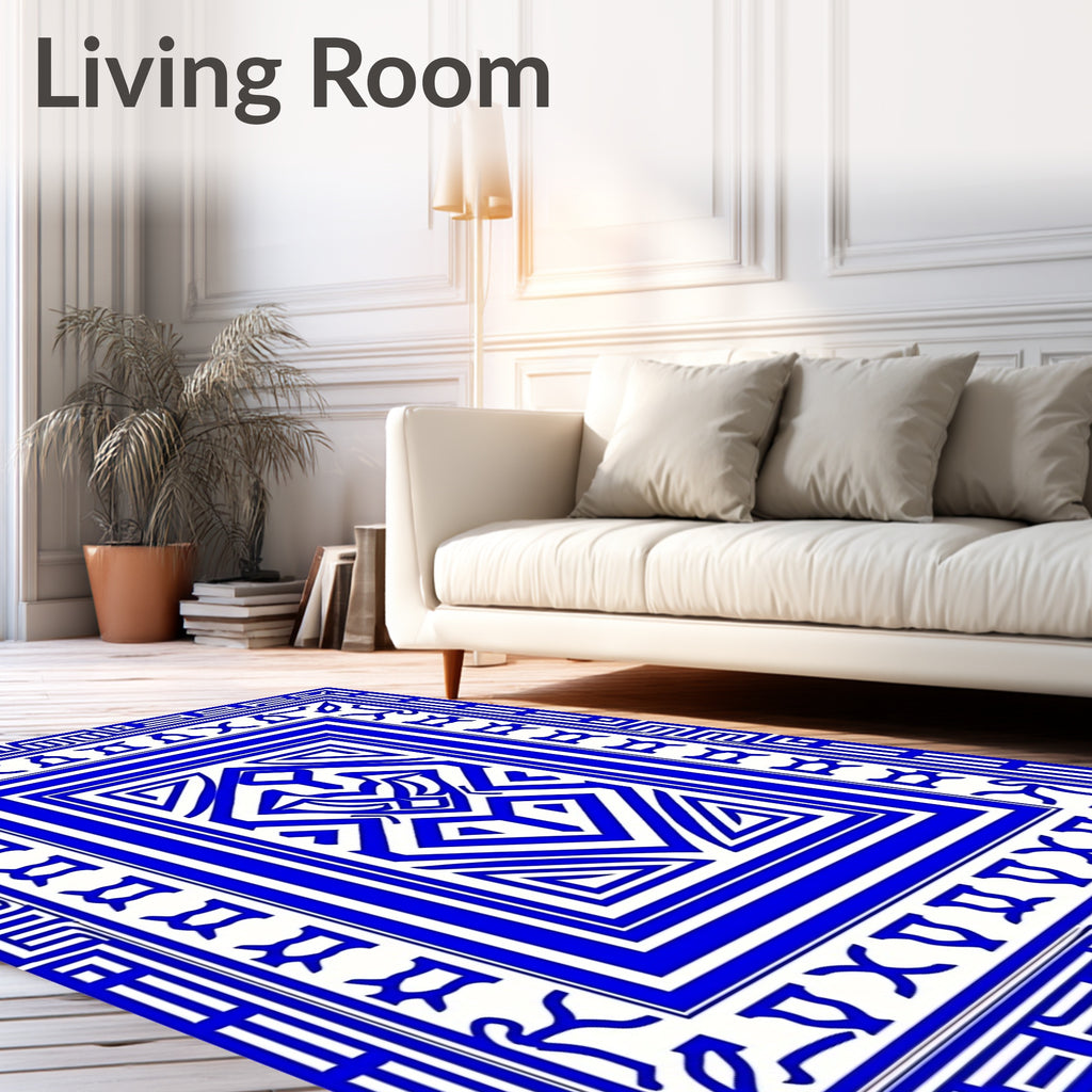 Bold Blue Geometric Tribal Medallion Rug