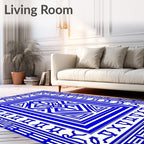 Bold Blue Geometric Tribal Medallion Rug