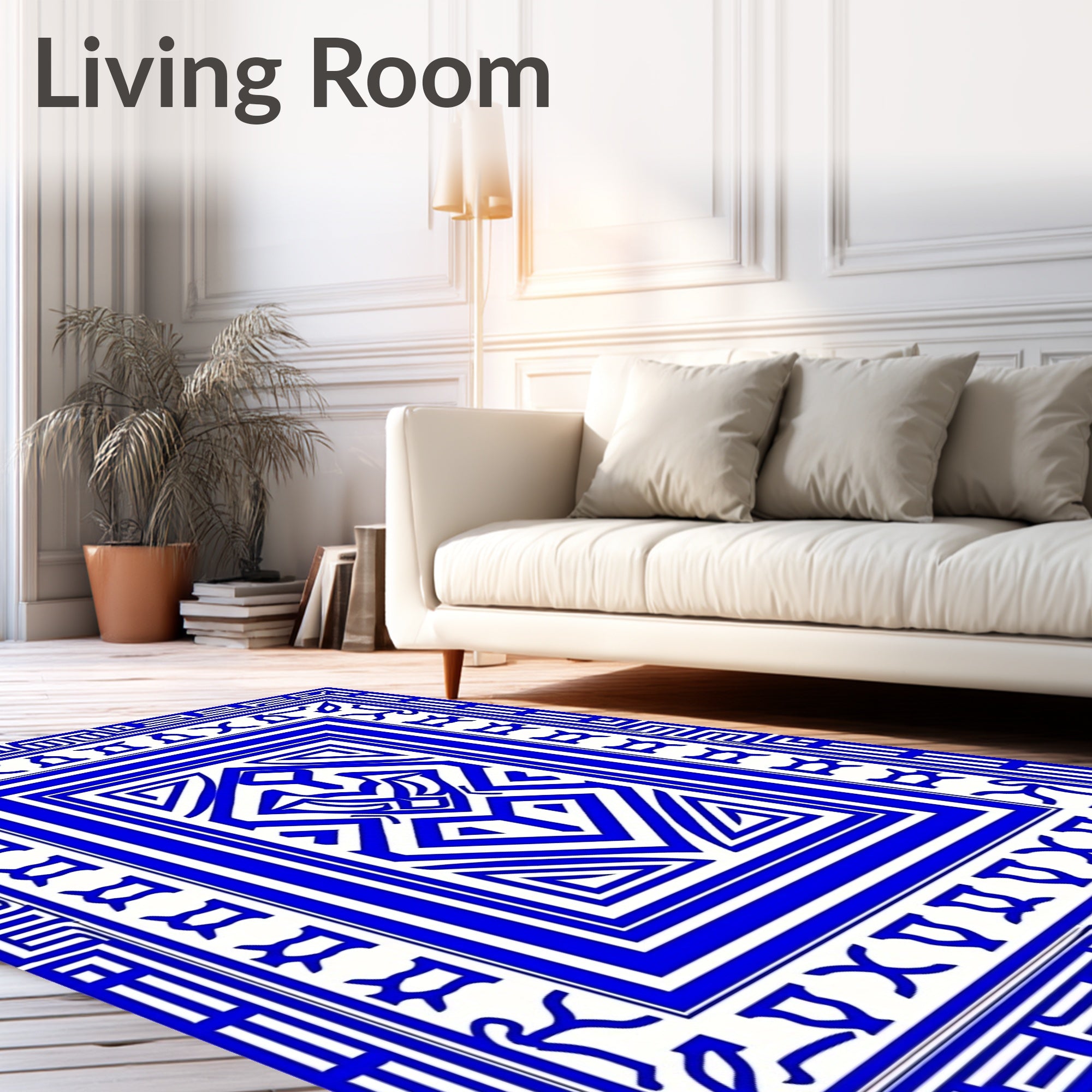 Bold Blue Geometric Tribal Medallion Rug