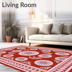 Floral Blossom Bordered Terra Cotta Rug